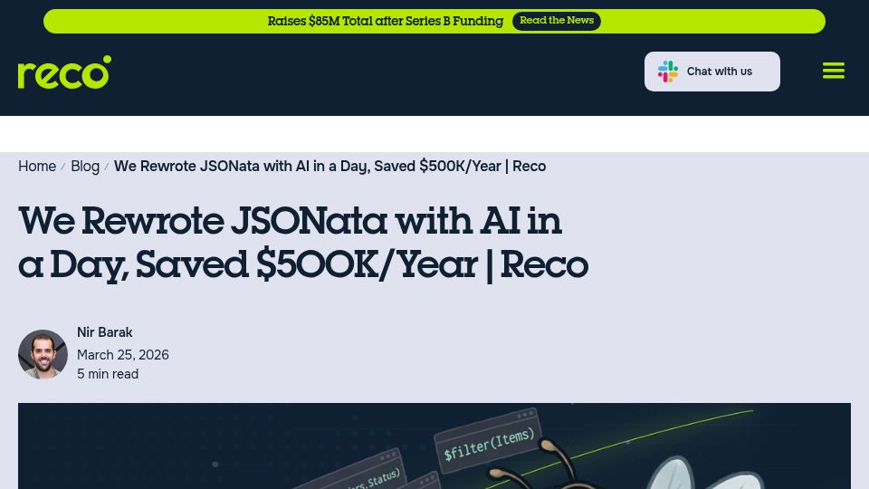 Screenshot of reco.ai: We rewrote JSONata with AI in a day, saved $500k/year