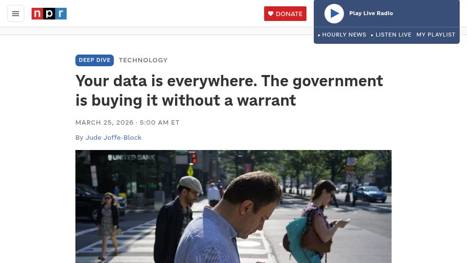 Screenshot of npr.org: Government agencies buy commercial data about Americans in bulk