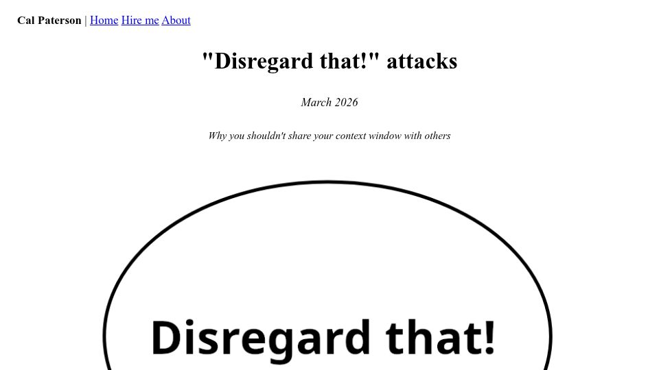 Screenshot of calpaterson.com: "Disregard That" Attacks