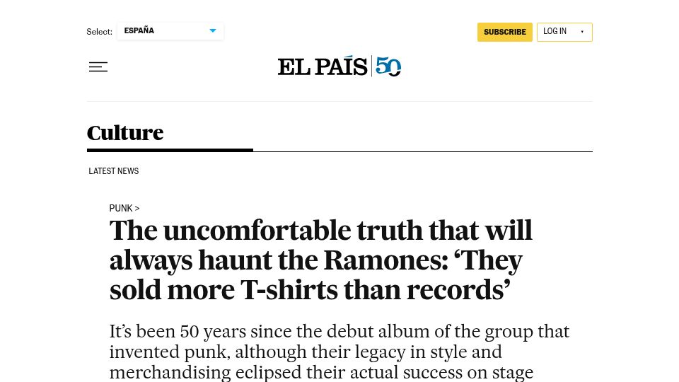 Screenshot of english.elpais.com: The truth that haunts the Ramones: 'They sold more T-shirts than records'