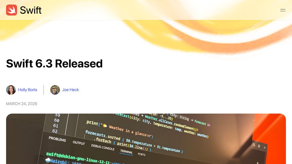 Screenshot of swift.org: Swift 6.3