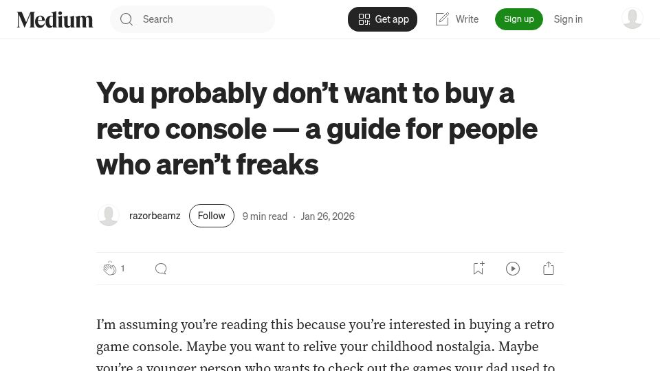 Screenshot of medium.com: Buying a retro game console
