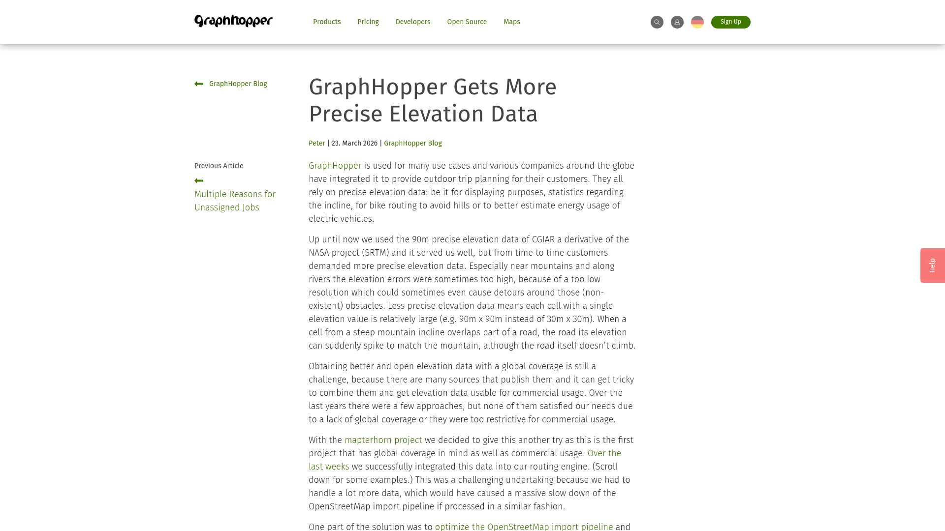 Screenshot of graphhopper.com: More precise elevation data for GraphHopper routing engine