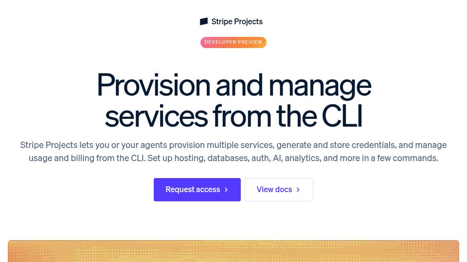 Screenshot of projects.dev: Stripe Projects: Provision and manage services from the CLI