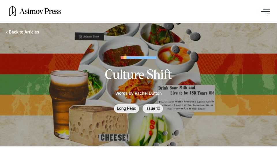 Screenshot of press.asimov.com: Fermented foods shaped human biology