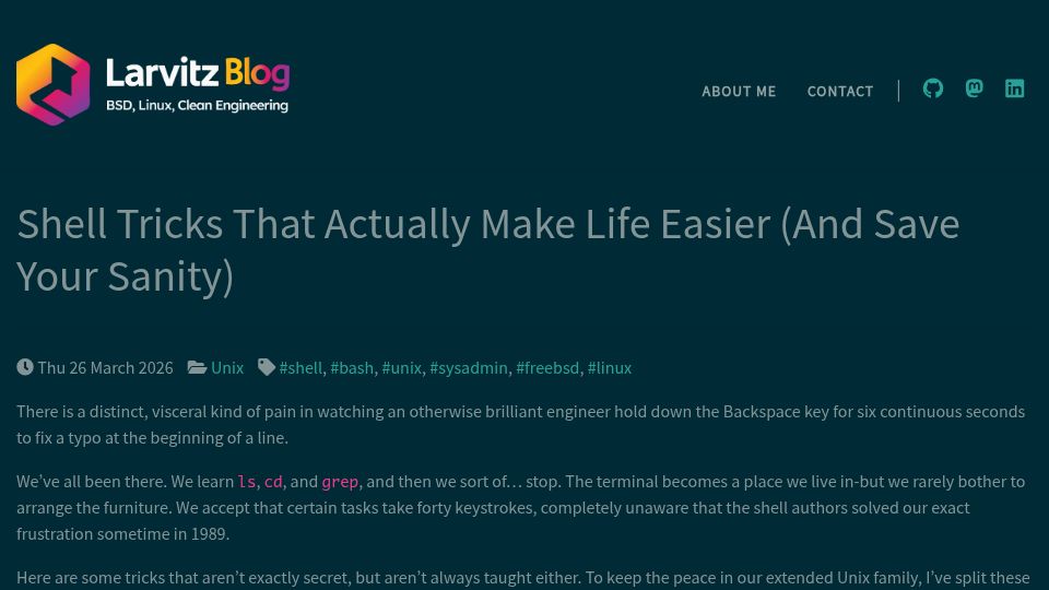 Screenshot of blog.hofstede.it: Shell Tricks That Make Life Easier (and Save Your Sanity)