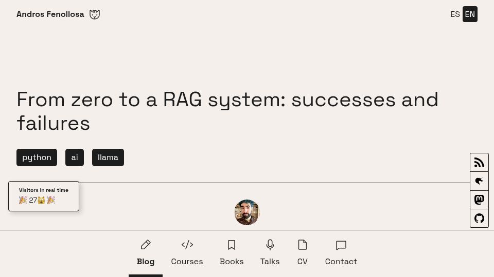 Screenshot of en.andros.dev: From zero to a RAG system: successes and failures