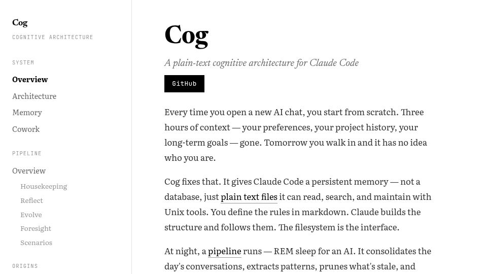 Screenshot of lab.puga.com.br: Show HN: A plain-text cognitive architecture for Claude Code
