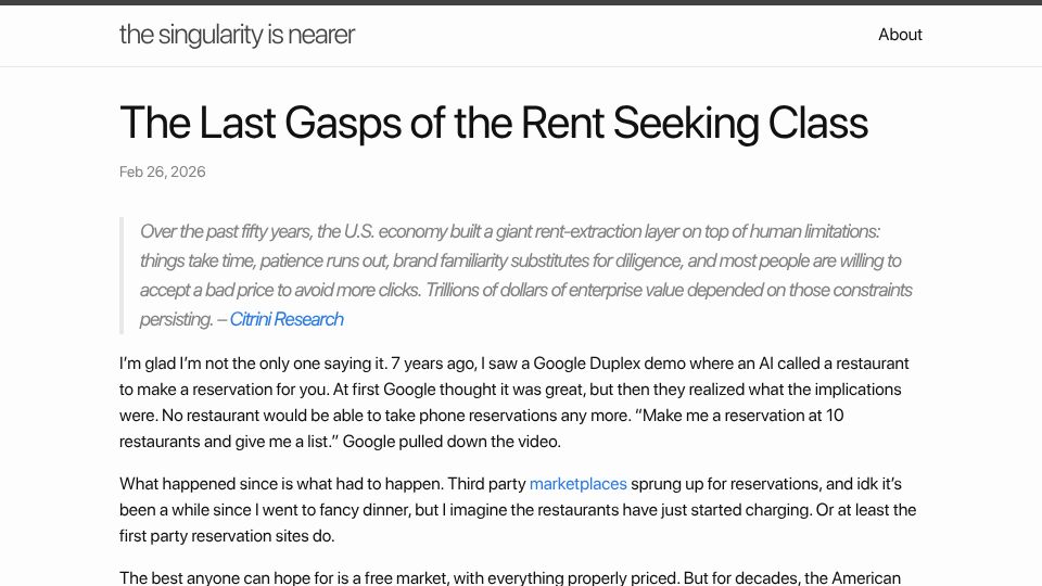Screenshot of geohot.github.io: Last gasps of the rent seeking class?