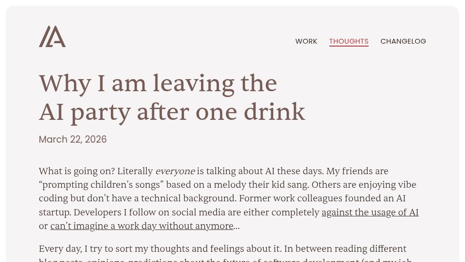 Screenshot of lara-aigmueller.at: I am leaving the AI party after one drink