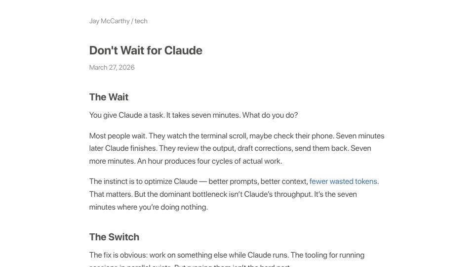 Screenshot of jeapostrophe.github.io: Don't Wait for Claude