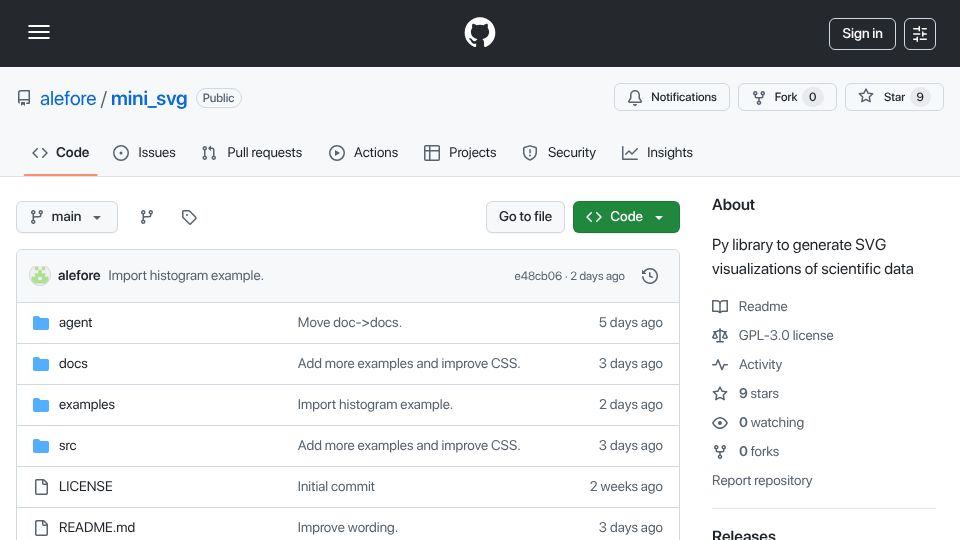 Screenshot of github.com: Show HN: Minimalist library to generate SVG views of scientific data