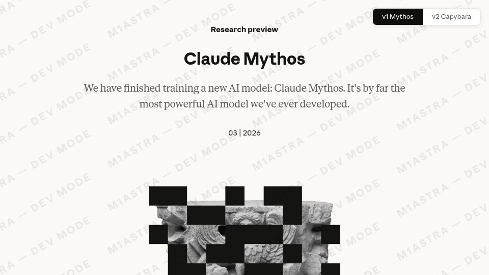 Screenshot of m1astra-mythos.pages.dev: Anthropic is preparing to release new models – Mythos and Capybara