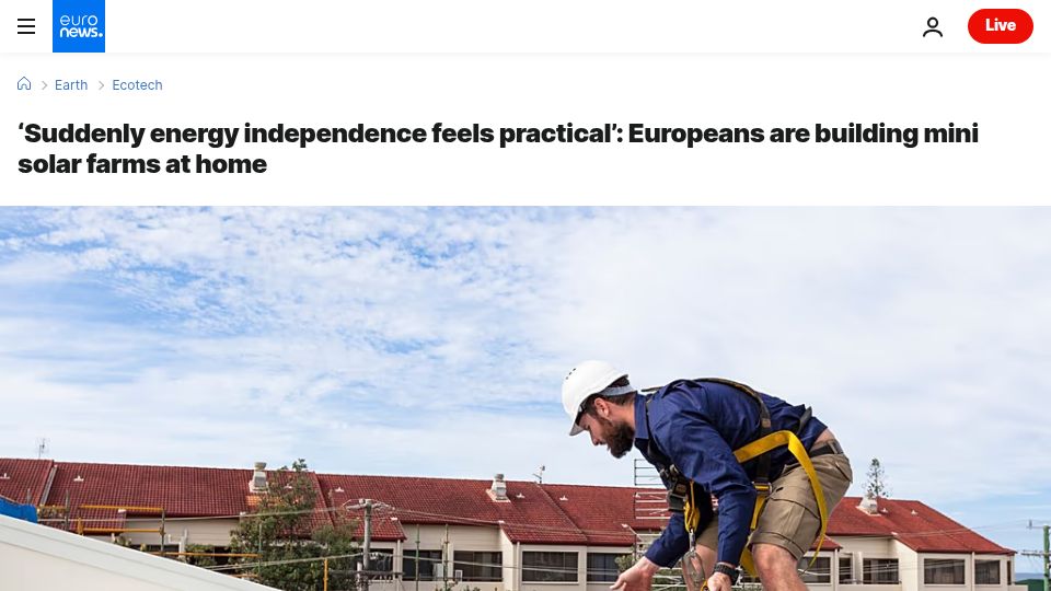 Screenshot of euronews.com: ‘Energy independence feels practical’: Europeans building mini solar farms