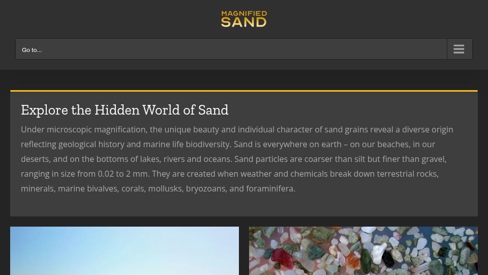 Screenshot of magnifiedsand.com: Explore the Hidden World of Sand