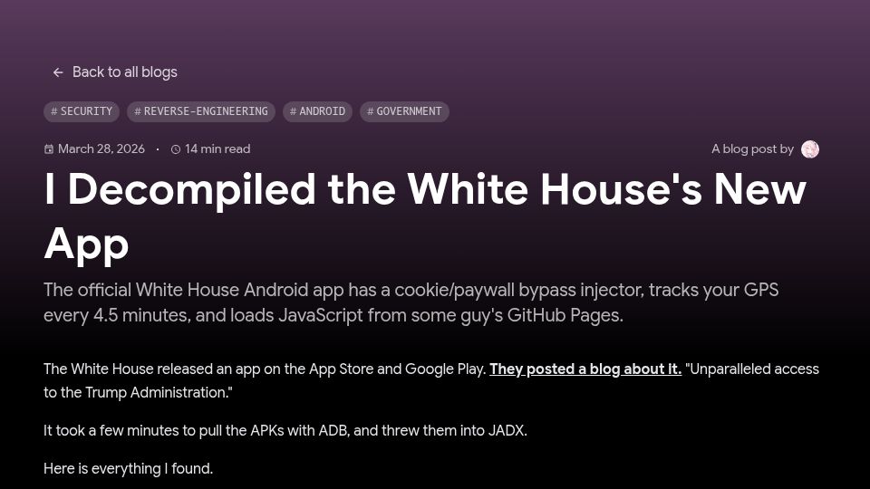 Screenshot of thereallo.dev: I decompiled the White House's new app