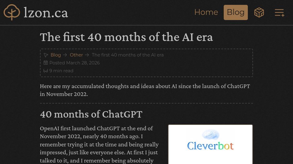 Screenshot of lzon.ca: The first 40 months of the AI era