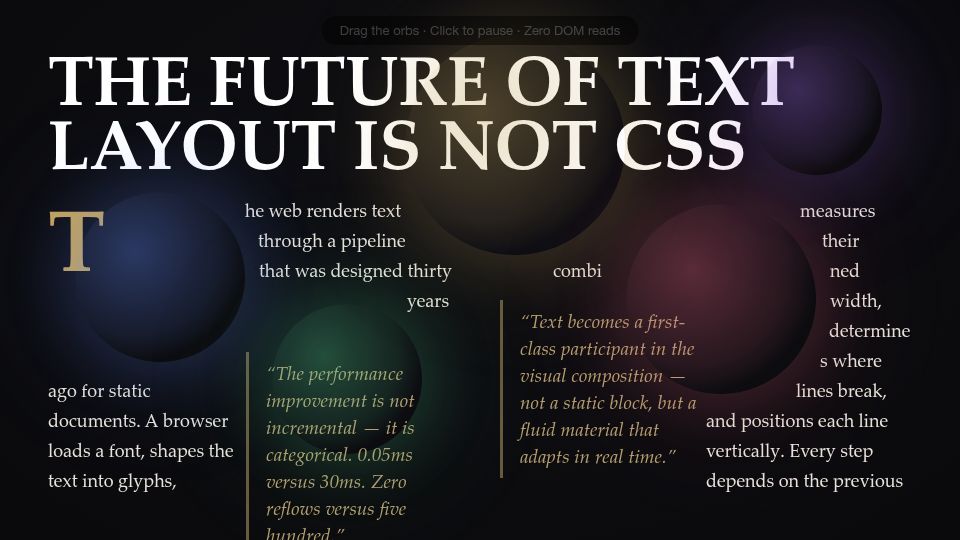 Screenshot of chenglou.me: The future of text layout is not CSS