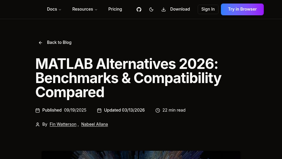 Screenshot of runmat.com: Matlab Alternatives 2026: Benchmarks, GPU, Browser and Compatibility Compared