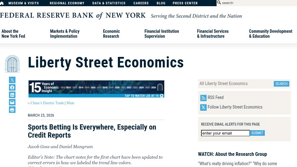 Screenshot of libertystreeteconomics.newyorkfed.org: Sports Betting Is Everywhere, Especially on Credit Reports