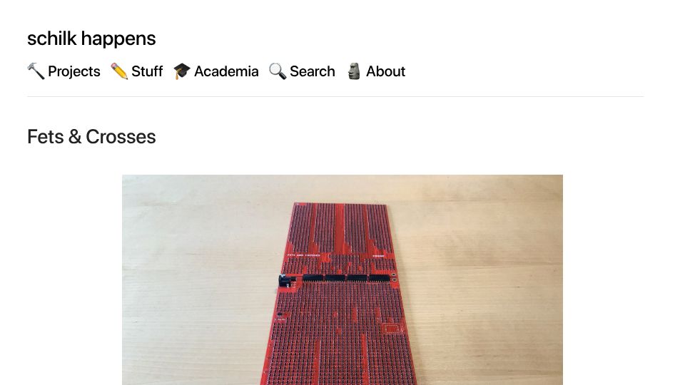 Screenshot of schilk.co: Fets and Crosses: Tic-Tac-Toe built from 2458 discrete transistors