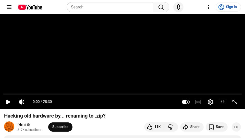 Screenshot of youtube.com: Hacking old hardware by renaming to .zip [video]