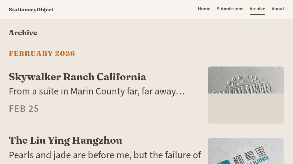 Screenshot of stationeryobject.com: StationeryObject
