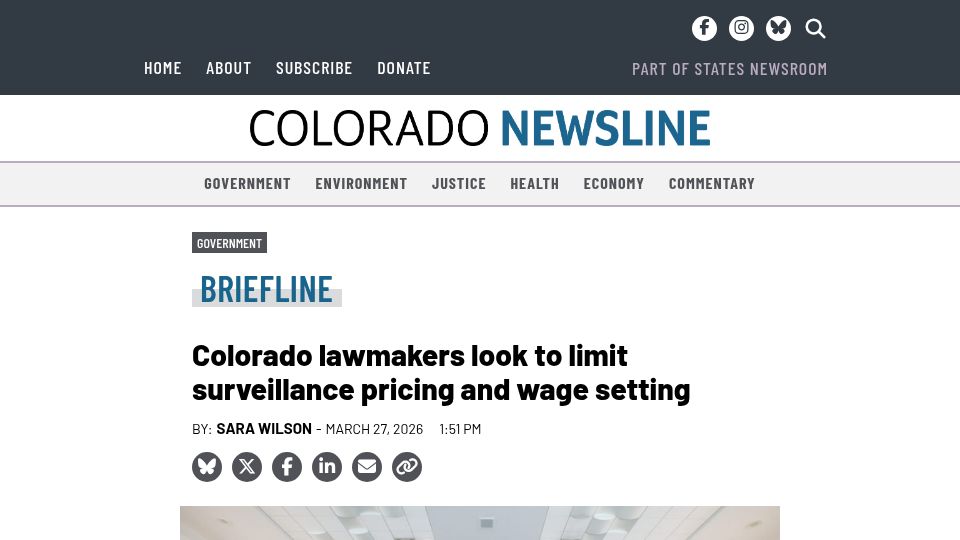 Screenshot of coloradonewsline.com: Colorado House passes bill to limit surveillance pricing and wage setting