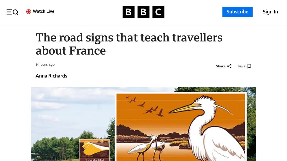 Screenshot of bbc.com: The road signs that teach travellers about France