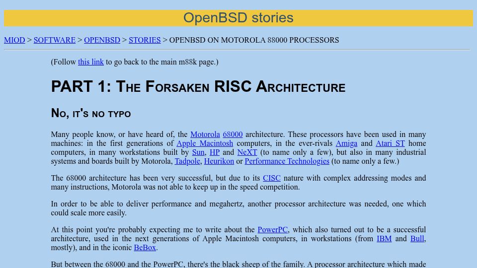 Screenshot of miod.online.fr: OpenBSD on Motorola 88000 Processors