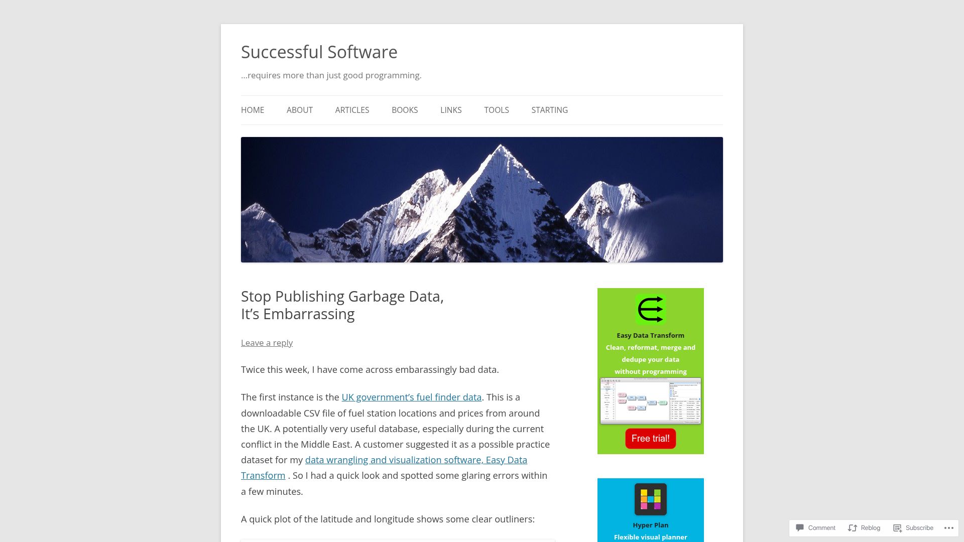 Screenshot of successfulsoftware.net: Twice this week, I have come across embarassingly bad data