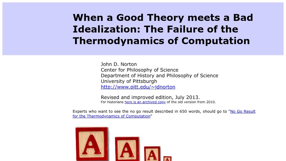 Screenshot of sites.pitt.edu: The Failure of the Thermodynamics of Computation (2010)