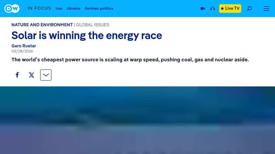 Screenshot of dw.com: Solar is winning the energy race