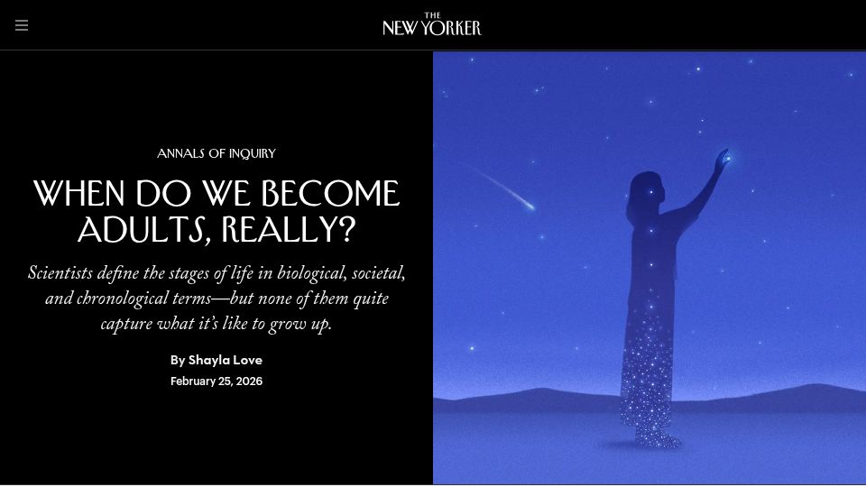 Screenshot of newyorker.com: When do we become adults, really?