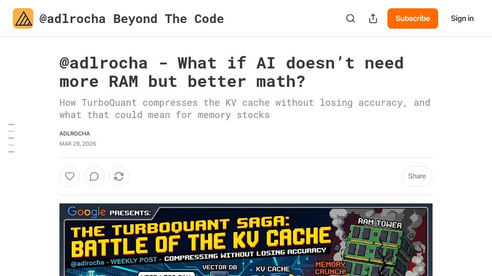 Screenshot of adlrocha.substack.com: What if AI doesn't need more RAM but better math?