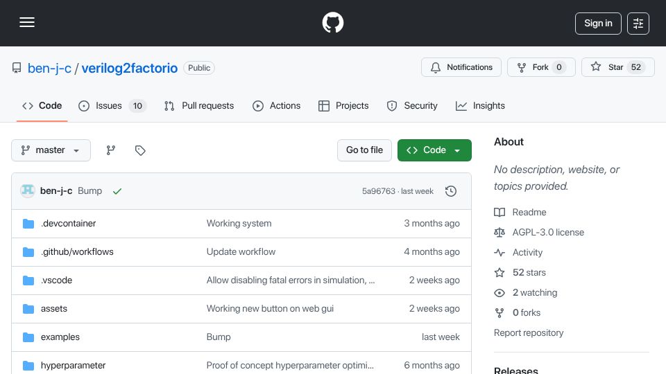Screenshot of github.com: A Verilog to Factorio Compiler and Simulator (Working RISC-V CPU)