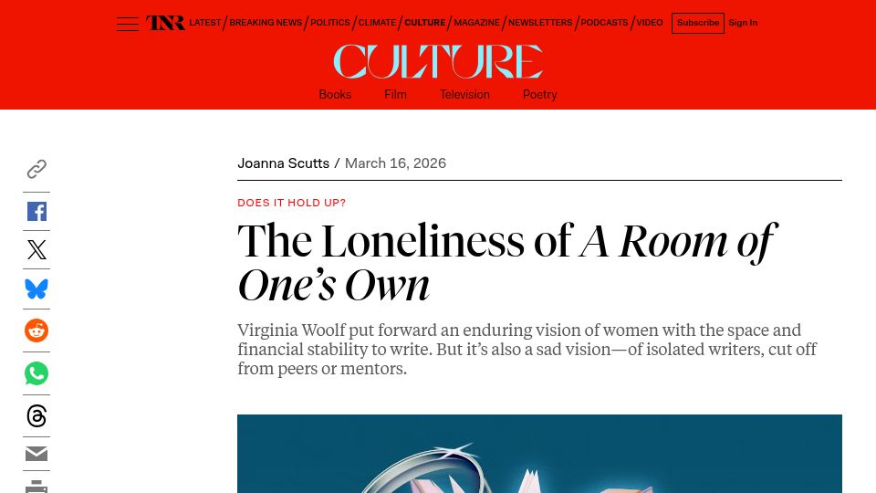 Screenshot of newrepublic.com: The loneliness of A Room of One’s Own