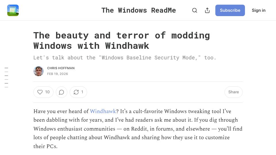 Screenshot of windowsread.me: The beauty and terror of modding Windows