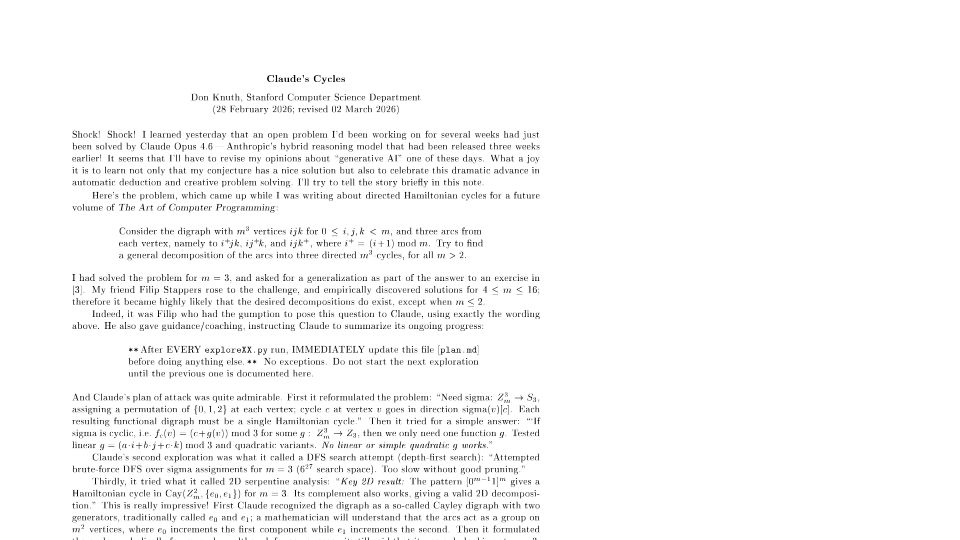 Screenshot of www-cs-faculty.stanford.edu: Claude's Cycles [pdf]
