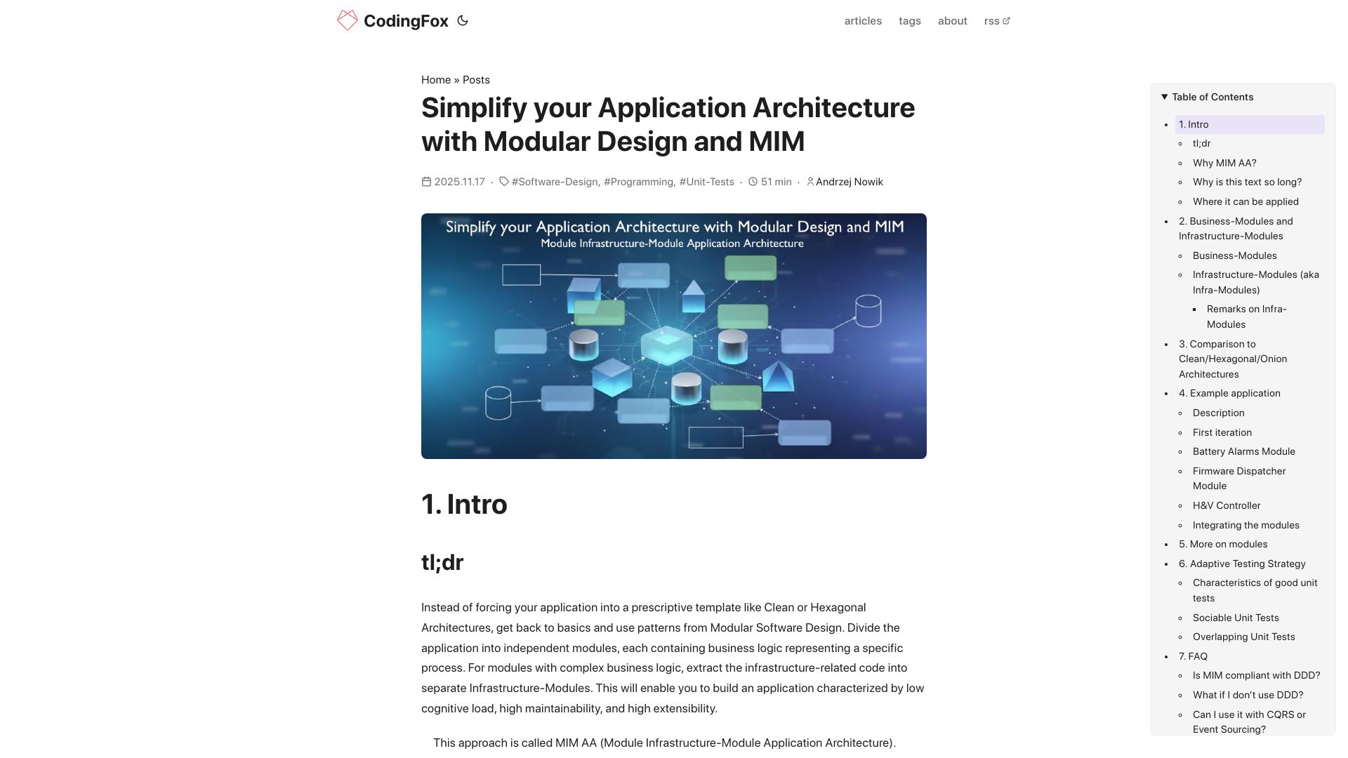 Screenshot of codingfox.net.pl: Simplifying Application Architecture with Modular Design and MIM