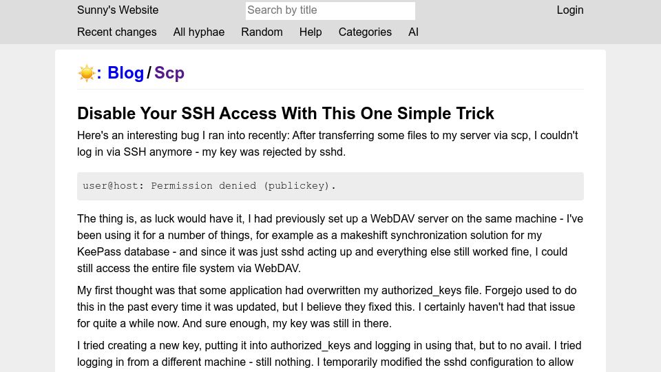 Screenshot of sny.sh: Disable Your SSH access accidentally with scp