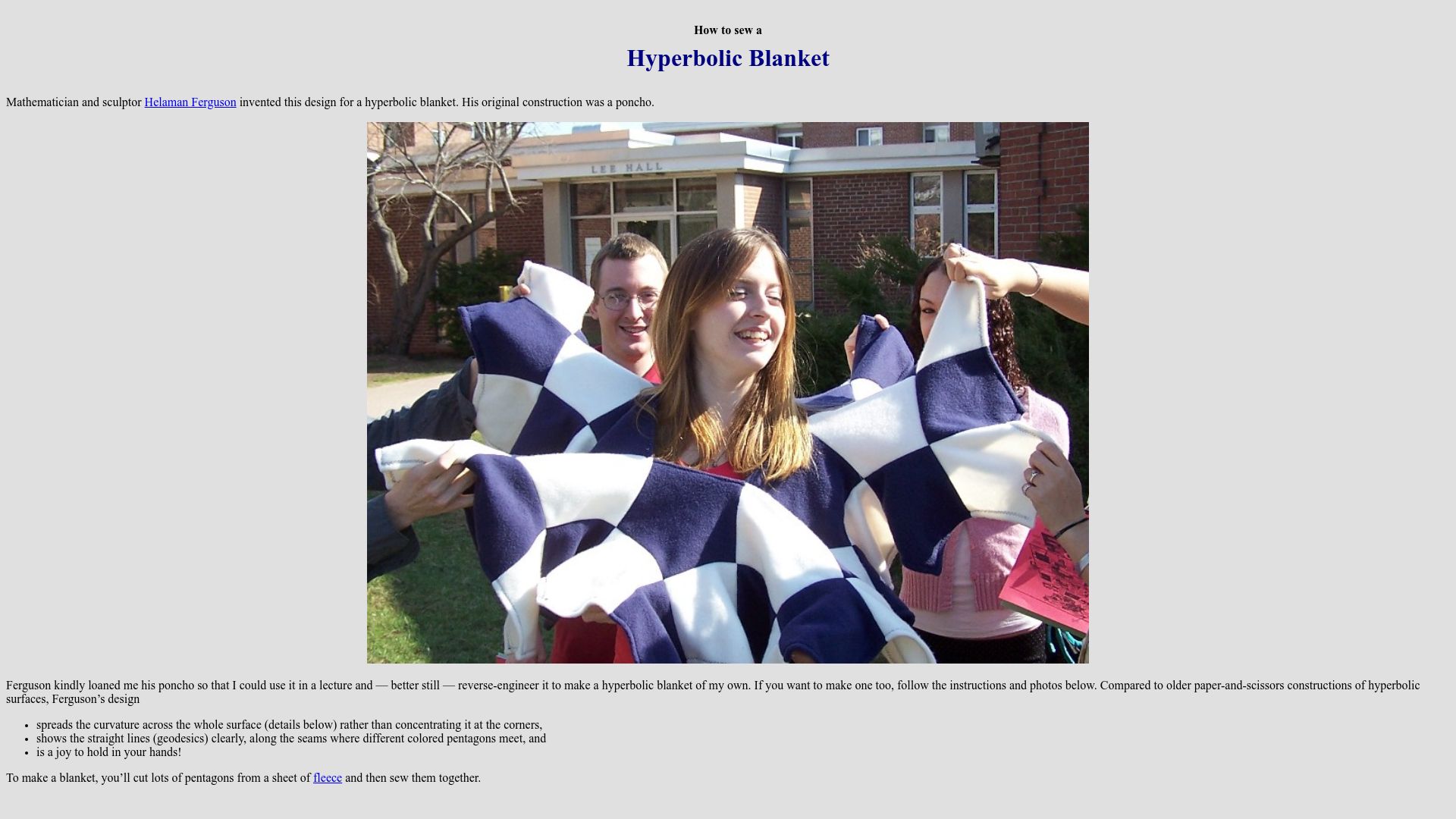 Screenshot of geometrygames.org: How to sew a Hyperbolic Blanket (2021)