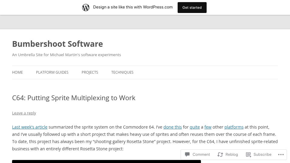 Screenshot of bumbershootsoft.wordpress.com: C64: Putting Sprite Multiplexing to Work