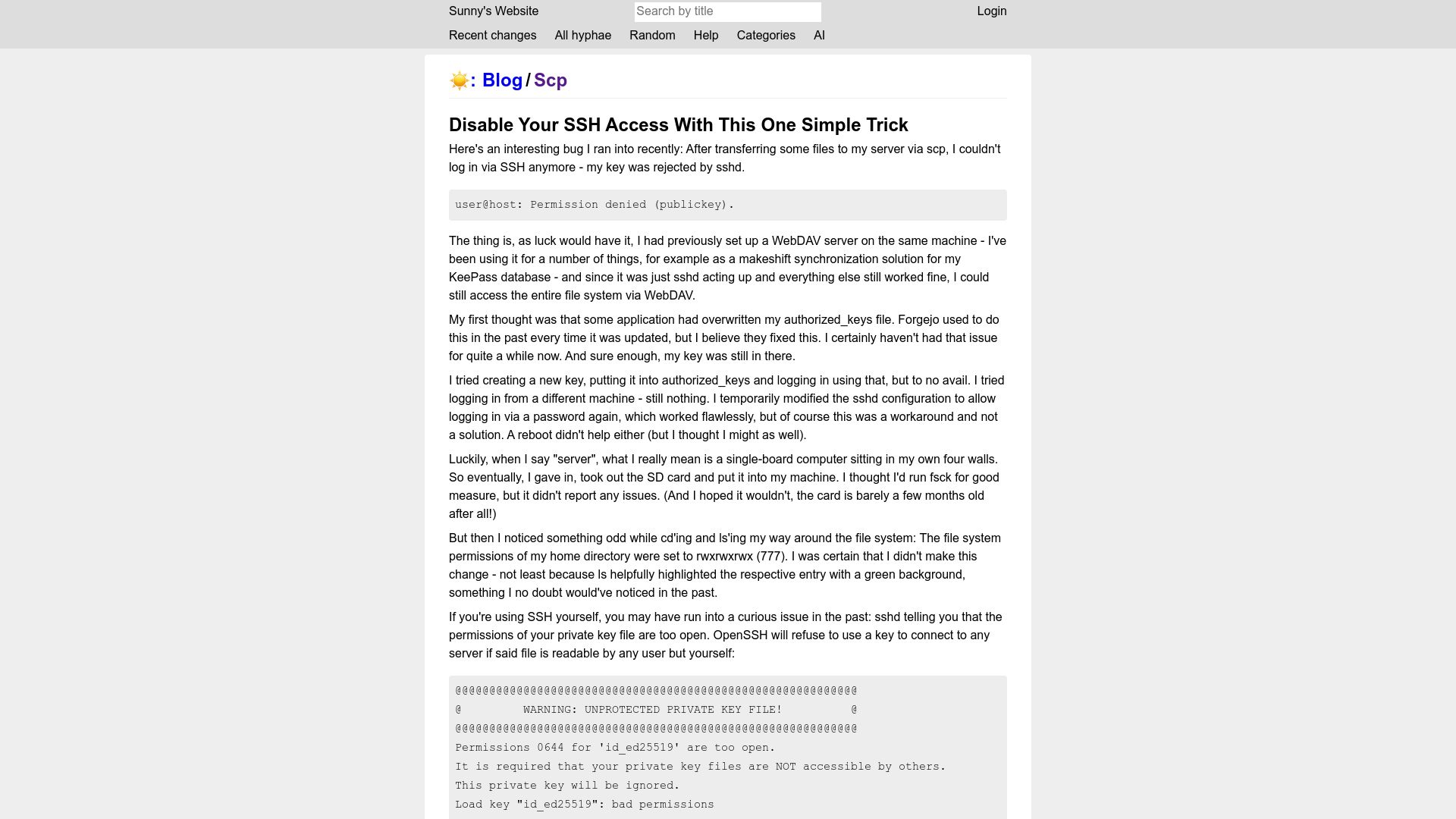 Screenshot of sny.sh: Disable Your SSH access accidentally with scp