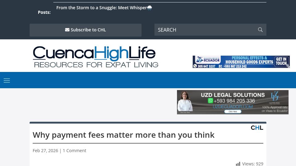 Screenshot of cuencahighlife.com: Payment fees matter more than you think