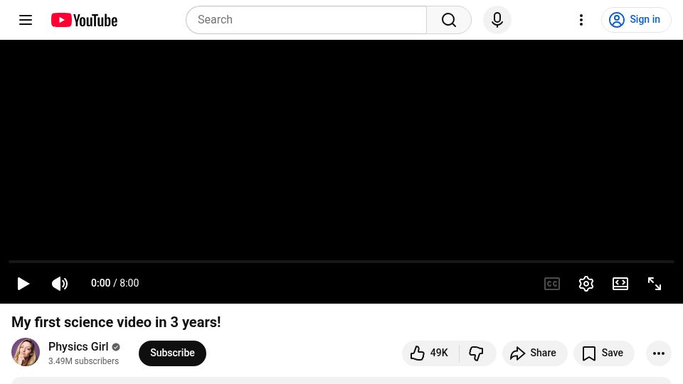 Screenshot of youtube.com: Physics Girl: Super-Kamiokande – Imaging the sun by detecting neutrinos [video]