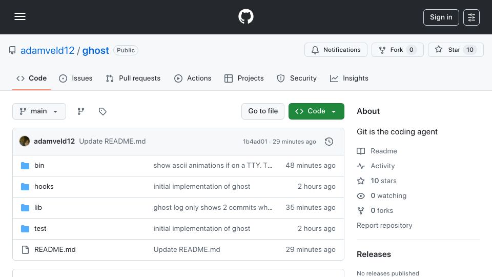 Screenshot of github.com: Intent-Based Commits