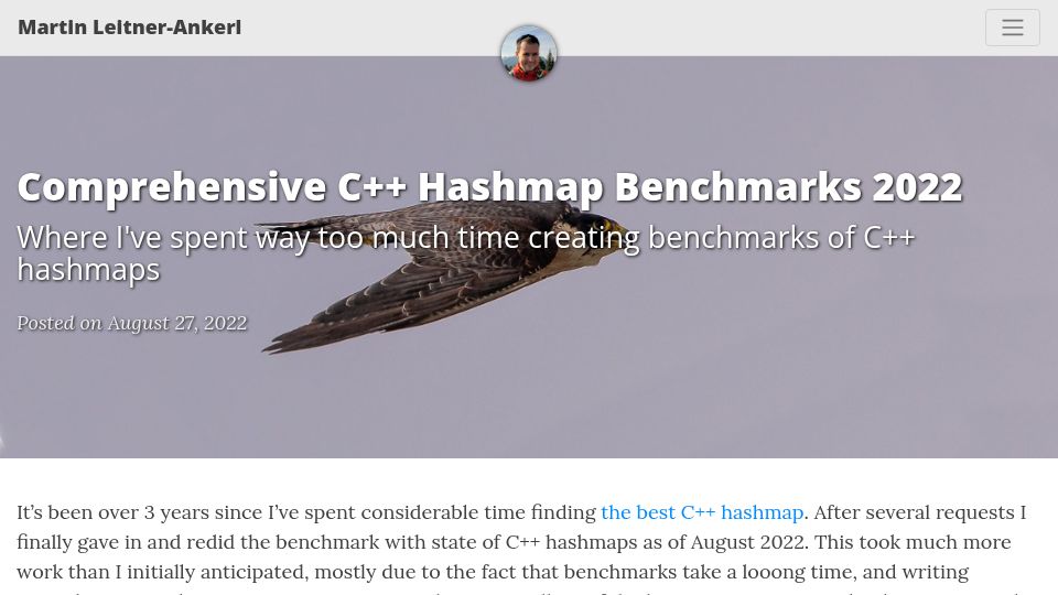Screenshot of martin.ankerl.com: Comprehensive C++ Hashmap Benchmarks (2022)