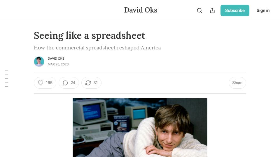 Screenshot of davidoks.blog: Seeing like a spreadsheet