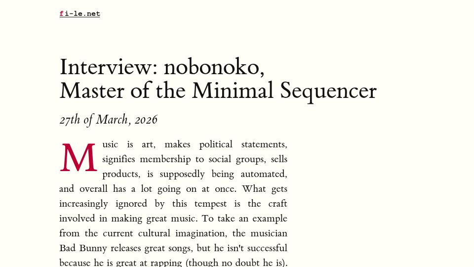 Screenshot of fi-le.net: Interview: Nobonoko, Master of the Minimal Sequencer